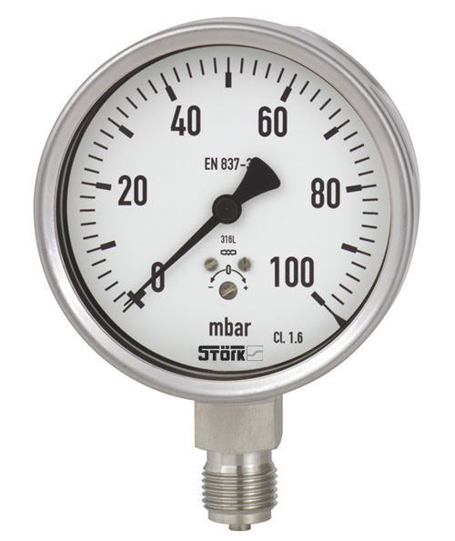 膜盒壓力表，表殼:不銹鋼, 接液:不銹鋼